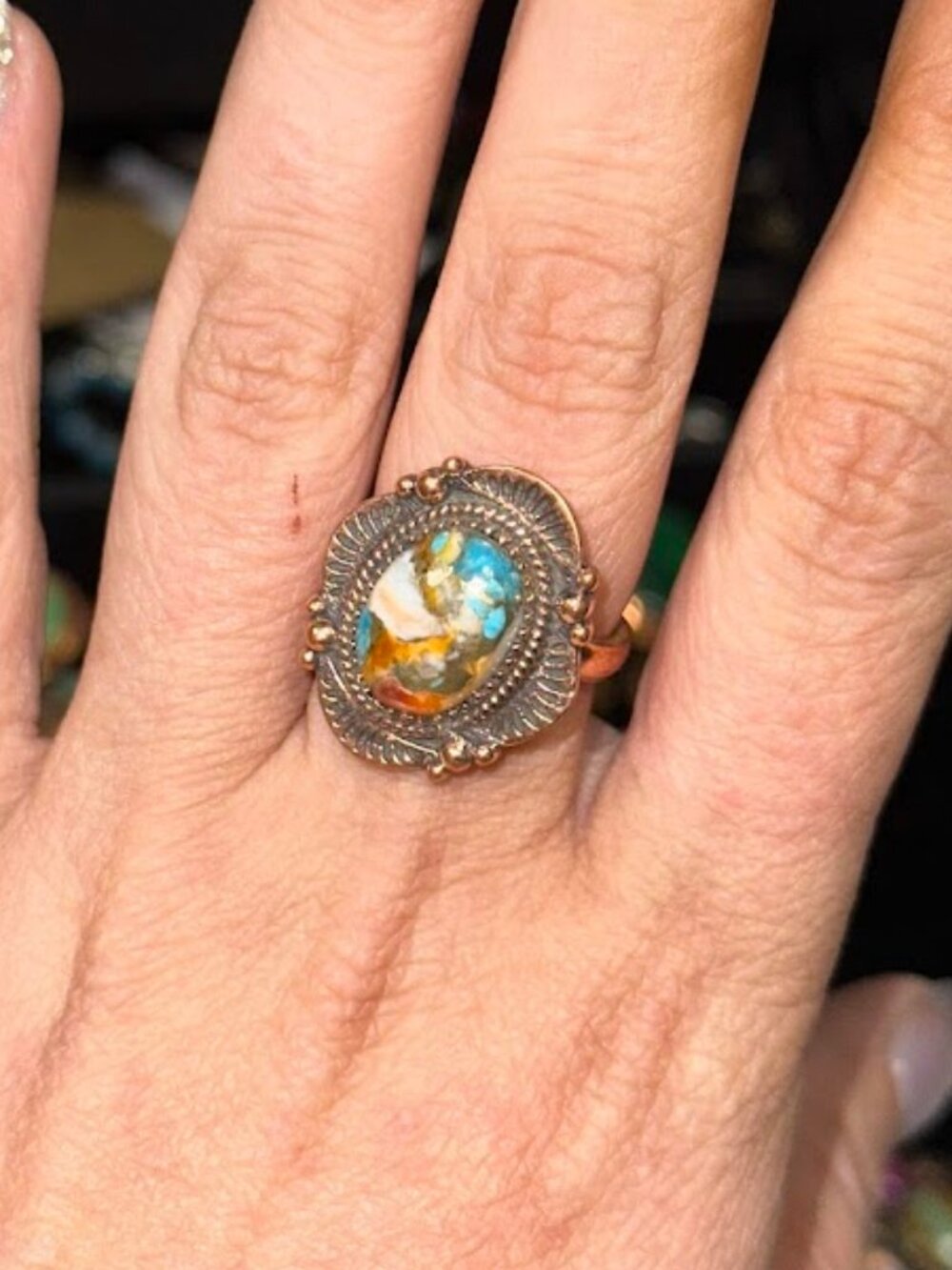 Oval Spiny Oyster Pure Copper Bypass Ring